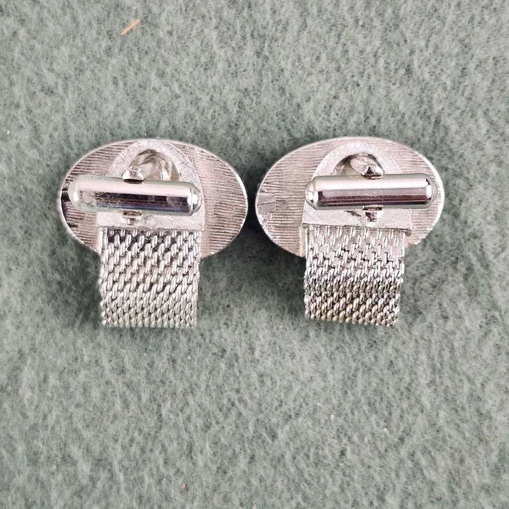 Vintage Swank Arts of the World Delft Porcelain Sailboat Mesh Wrap Cufflinks